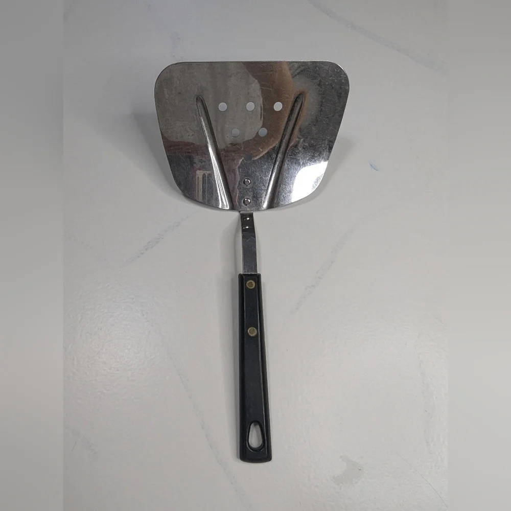 Vintage Stainless USA Wide Slotted Spatula Turner Unique Curved Shape